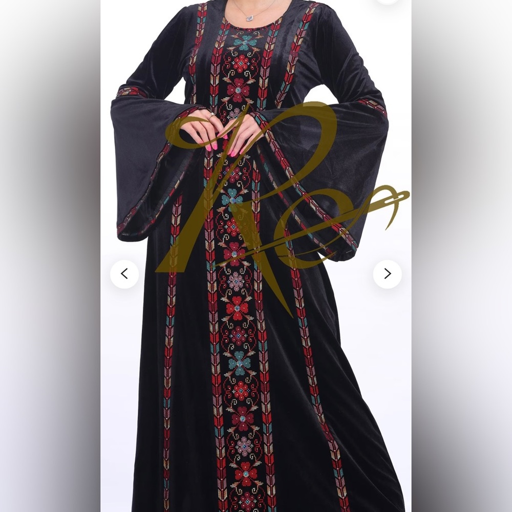 New lightweight Velvet/velor long thobe kaftan dress with Bell sleeves